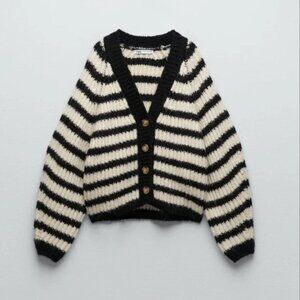 Zara STRIPED OVERSIZE KNIT CARDIGAN striped